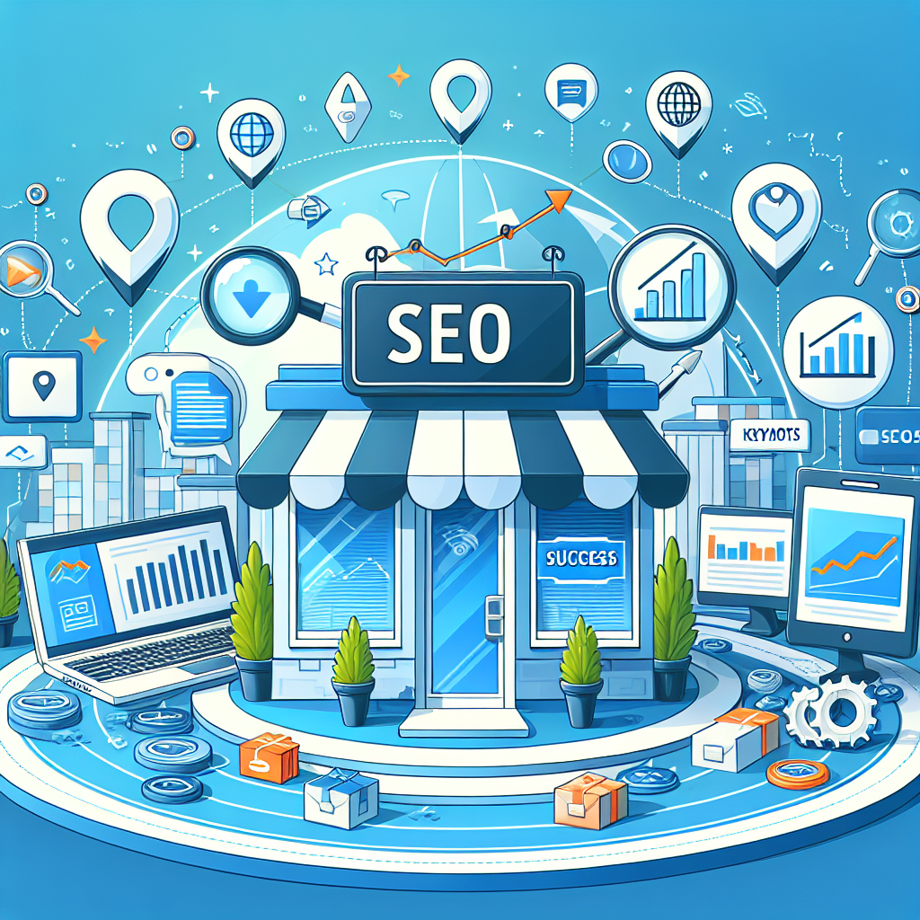 This image illustrates SEO as a thriving storefront surrounded by graphs and icons, highlighting SEO Long-Term Investment for business growth.
